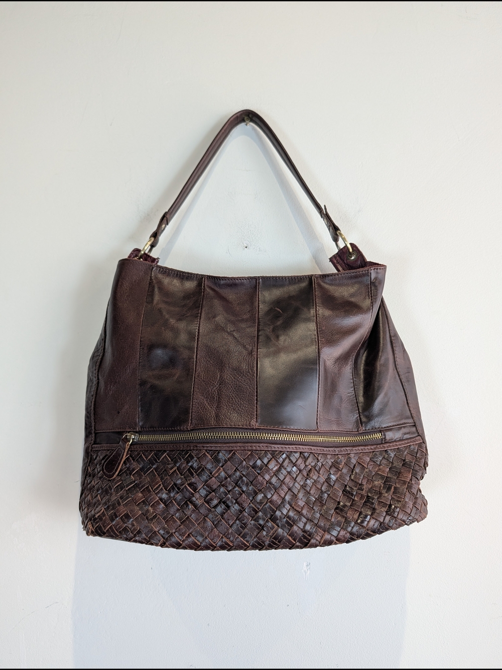 Able Classic Brown Leather Shoulder Tote Bag
